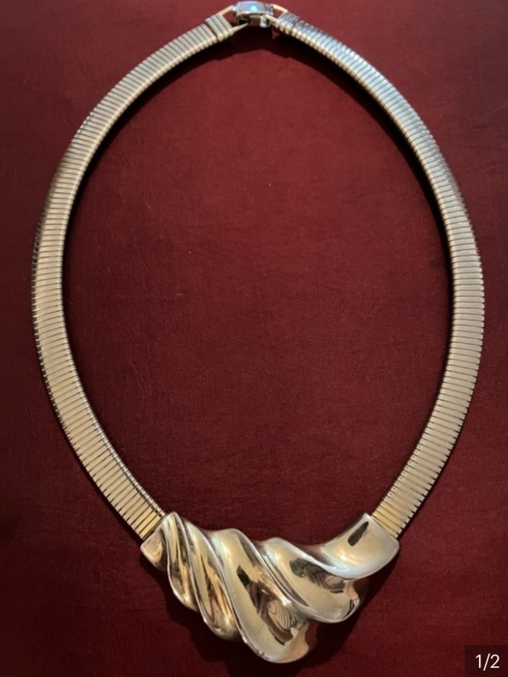 New David Yurman Style Sculpted Wave Collar Necklace - Silver